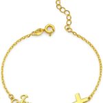 Cross Name Bracelet Personalized Faith Inspired Christian Jewelry Religious Bracelet with Cross Charm Custom Name First Communion Gift for Women Adjustable Chain Bracelets for Confirmation Baptism