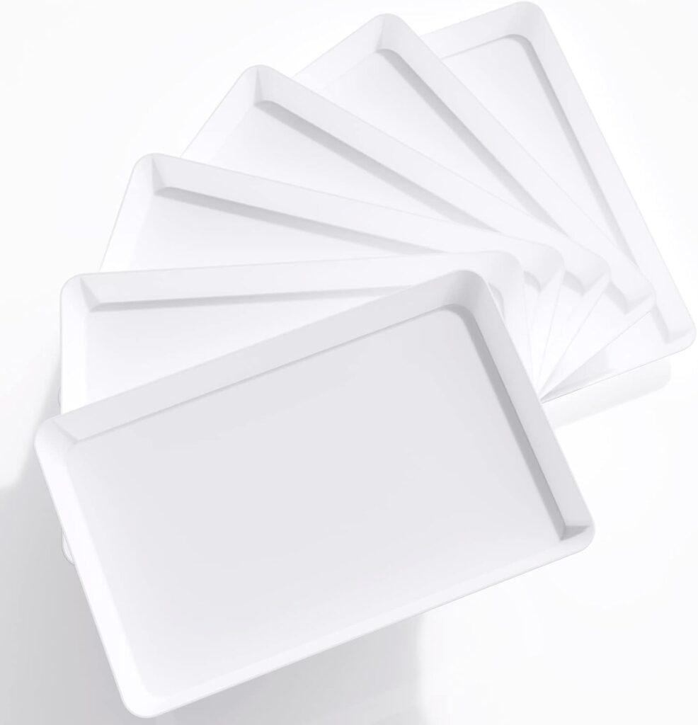 Lifewit Serving Tray Plastic for Party Supplies, 15″ x 10″ Platters for Serving Food, 6 pcs White Reusable Tray for Veggie, Snack, Fruit, Cookies, Desserts in Kitchen/Pantry Organization