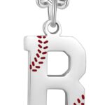 AIAINAGI Baseball Initial A-Z Letter Necklace – Men’s Baseball Charm Pendant in Stainless Steel Silver Chain, 22inch Personalized Gift