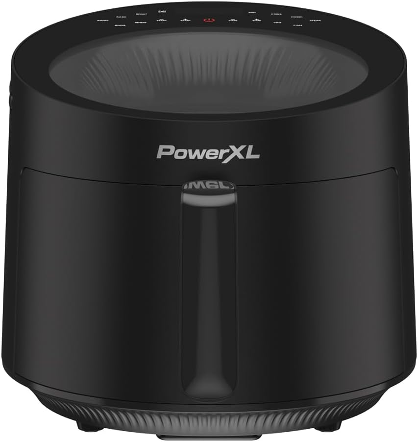 PowerXL LUMINEX 5.3 QT Radiant Light Air Fryer, Heats to 400°F in 2.4 Seconds, Auto Shut-off, 12 Quick-Touch Presets, Glass Skylight Window