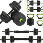 Adjustable Dumbbell Set, 30/44/66/88Lbs Free Weight Set with Connector, 4 In1 Dumbbells Set Used As Barbell, Kettlebells, Push Up Stand,Green and Black