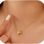 Cross Initial Necklace for Women 14K Gold Plated A-Z Bubble Letter Necklace Dainty Tiny Cross Necklace Personalized Name Initial Necklace for Women Jewelry Gift