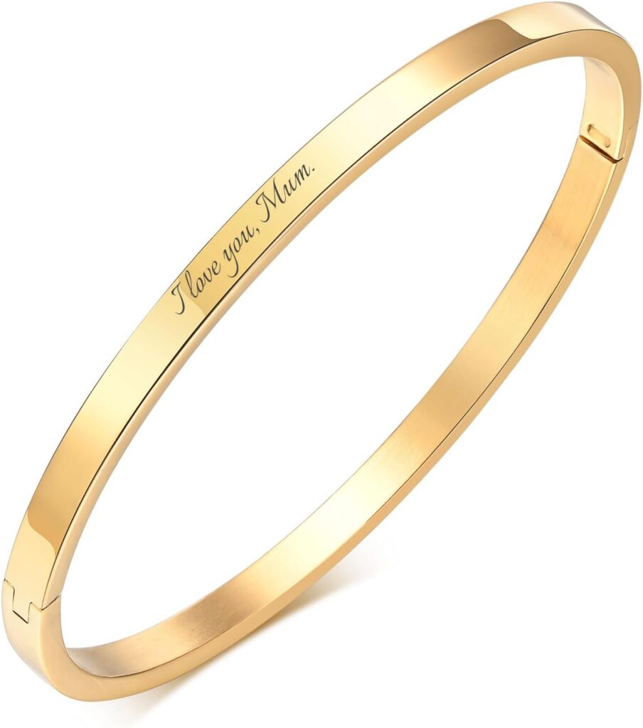 Personalized Gold Bracelets for Women – 14K Gold Plated Bracelet,Quote Name ID Engraved Bangle Friendship Bracelet Trendy Jewelry,Anniversary Christmas Valentines Day Gifts for Her Girlfriend