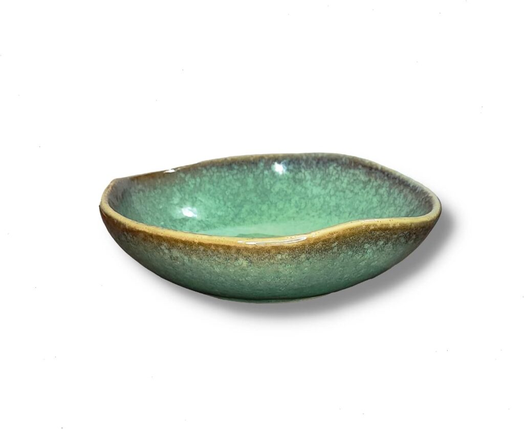 Ceramic Decorative Bowl with Green Glaze, 8” Small Candy Bowl, Key Dish for Entryway Table, Home Decor Accent, Trinket Tray Holder for Nightstand Ring Gift (8” Green)