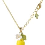 Lemon Necklace Custom Handmade Yellow Transparent Opaque Citrus Fruit 14K Gold/925 Silver plated Personalized Jewelry Czech Glass Gift for Women