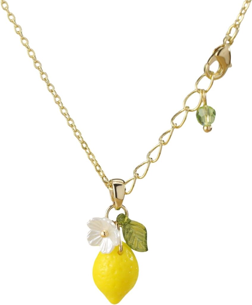 Lemon Necklace Custom Handmade Yellow Transparent Opaque Citrus Fruit 14K Gold/925 Silver plated Personalized Jewelry Czech Glass Gift for Women
