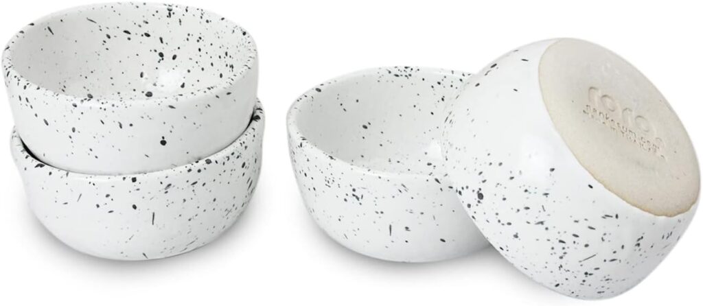 roro Exquisite Handmade Ceramic Stoneware Speckled Glossy White 3.5 in Sauce Bowls – Set of 4 – Versatile, Microwave-Safe, and Dishwasher-Safe Dinnerware