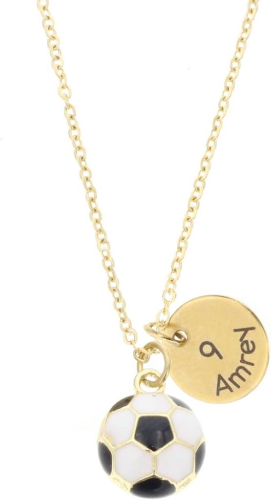 Custom Soccer Necklace – Player Number Name Team Gift – Personalized Stainless Silver Gold – DGR-12mm