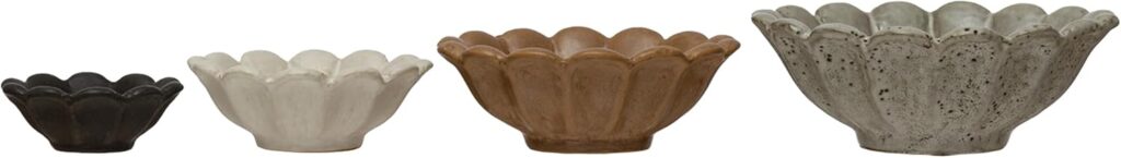 Creative Co-Op Stoneware Flower Bowls, 6″ L x 6″ W x 3″ H, Multicolor