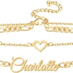 Custom Bracelet with Name 18K Gold Plated Personalized Name Ankle Bracelet Adjustable, Customized Beach Jewelry Gifts for Women Girlfriend