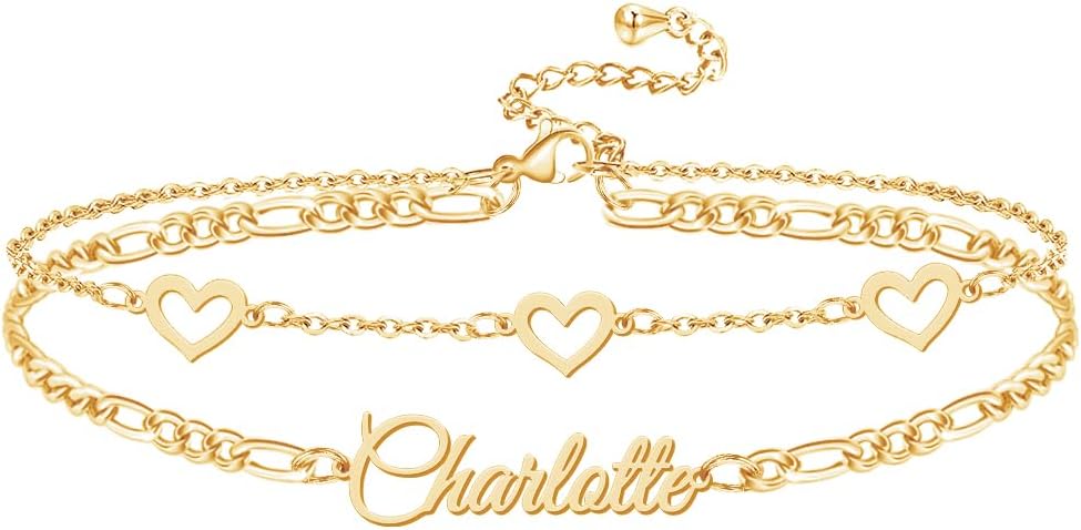 Custom Bracelet with Name 18K Gold Plated Personalized Name Ankle Bracelet Adjustable, Customized Beach Jewelry Gifts for Women Girlfriend