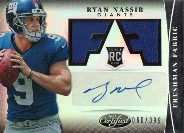 Ryan Nassib autographed player worn jersey patch football card (New York Giants) 2013 Panini Certified Rookie Refractor #332 LE 60/399 – Football Slabbed Autographed Rookie Cards