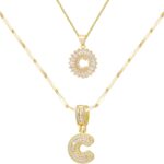 Gold/Silver Letter Necklace for Women,14K Gold Plated Initial Necklaces,Personalized Custom Name Jewelry,Initials Pendent Necklace for Couple,2PCS Trendy Dainty Bling Necklace for Birthdays Christmas