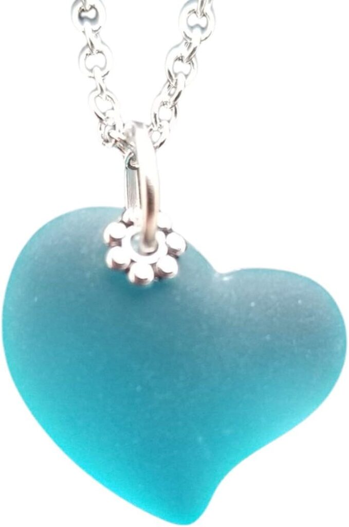 Yinahawaii Handmade Sea Glass Necklace, Hawaiian Jewelry For Women, Minimalist Heart Necklace, Sea Glass Jewelry Birthday Gift For Women