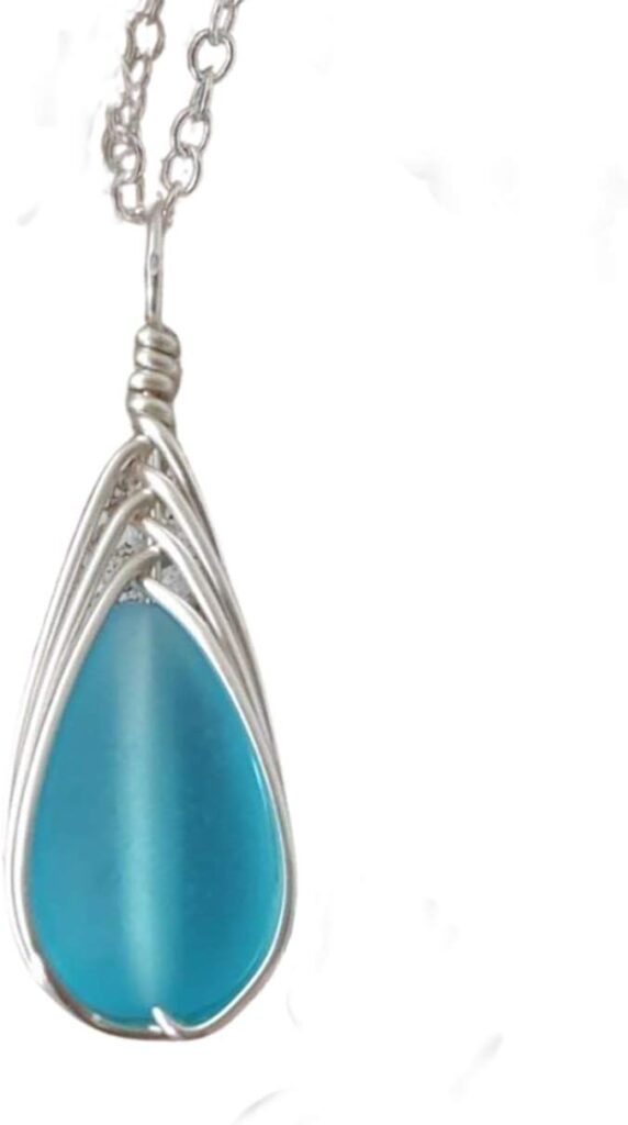 Yinahawaii Handmade Sea Glass Necklace, Hawaiian Jewelry For Women, Braided Teardrop Necklace, Unique Sea Glass Jewelry For Women Birthday Gift