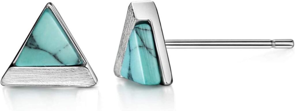 Michooyel Turquoise Stud Earrings for Women, 925 Sterling Silver and Handmade Turquoise Earrings Triangle Cut Simple Jewelry Earring