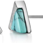 Michooyel Turquoise Stud Earrings for Women, 925 Sterling Silver and Handmade Turquoise Earrings Triangle Cut Simple Jewelry Earring