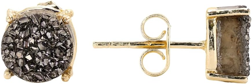 Gempires Gemstone Druzy Stud Earrings for Women 14k Gold Plated Handmade Prong Set Studs Raw Crystal Hypoallergenic Jewelry Minimalist Every Ocassion Gift