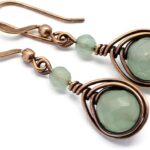 Pillar of Salt Studio Handcrafted Solid Copper Earrings with Green Aventurine Gemstone (Antiqued Copper, 1″ drop)