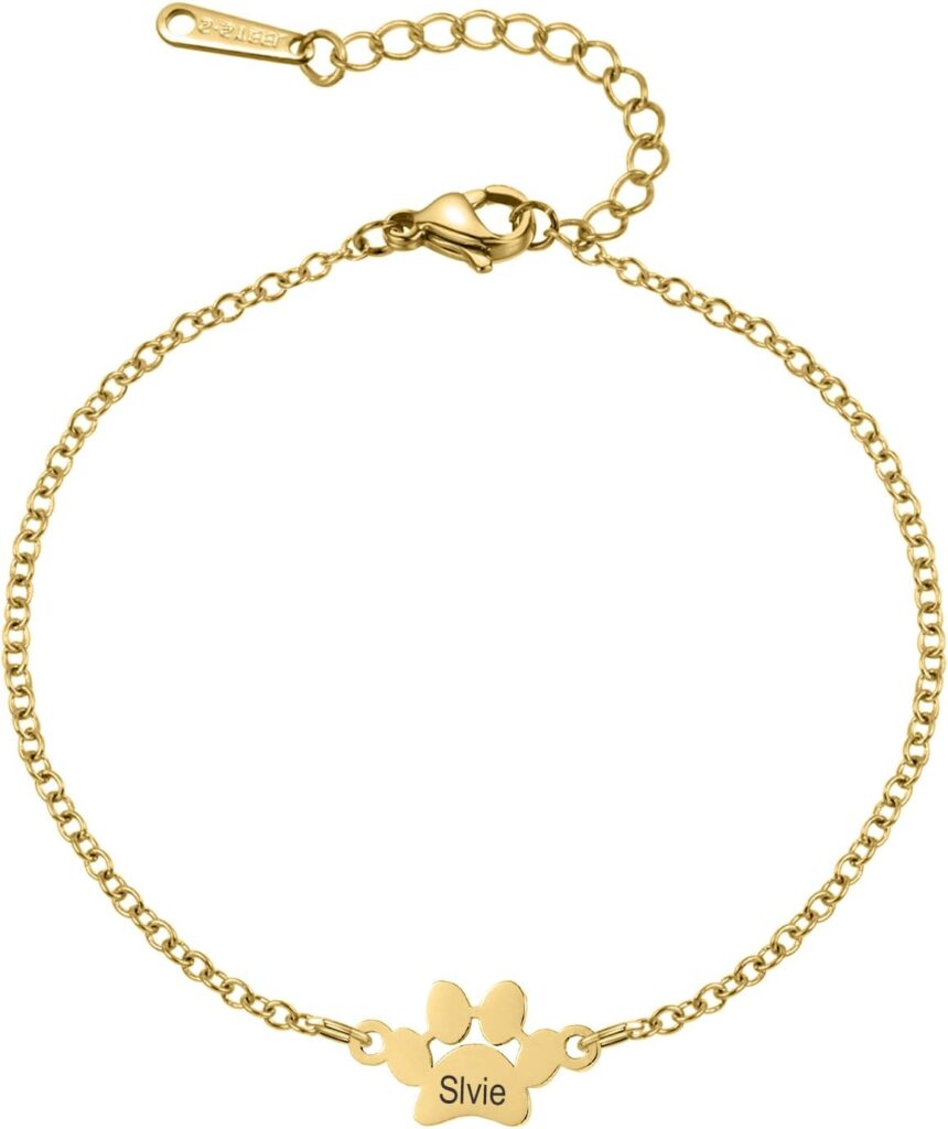 Personalized Dog Paw Bracelet, Custom Pet Jewelry, Paw Print Name Bracelet, Pet Memorial Gift, Dog Lover Bracelet, Christmas Gift