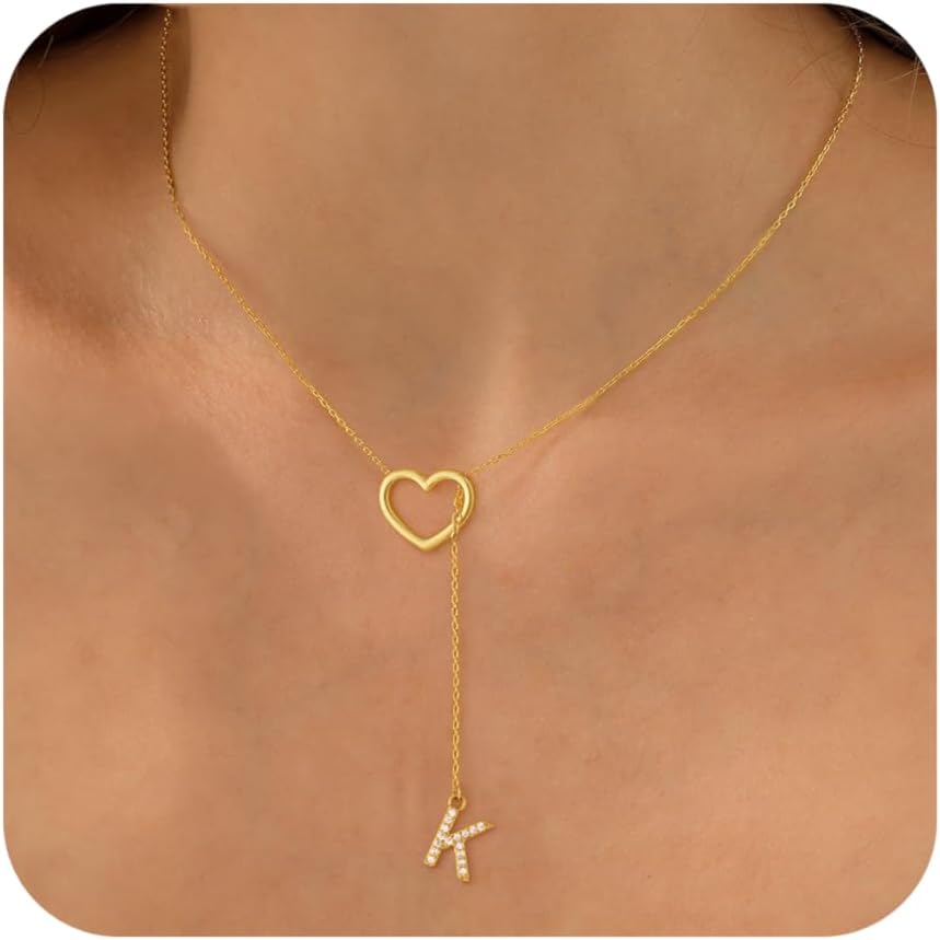 Initial Heart Necklace for Women 14k Gold Plated Cubic Zirconia Letter Pendant Necklace Dainty Necklaces for Women Trendy Y Necklace Fashion Jewelry Gifts