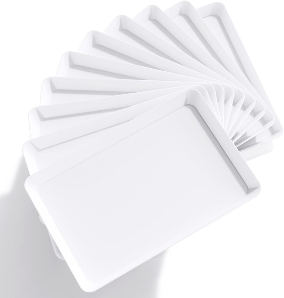 Lifewit Plastic Serving Tray for Party Supplies, 15″ x 10″ White Trays for Serving Food, Reusable Large Platter for Buffet, Fruit, Dessert, Snack, Veggie, Kitchen and Outdoor Use, Rectangle, 10 Pcs