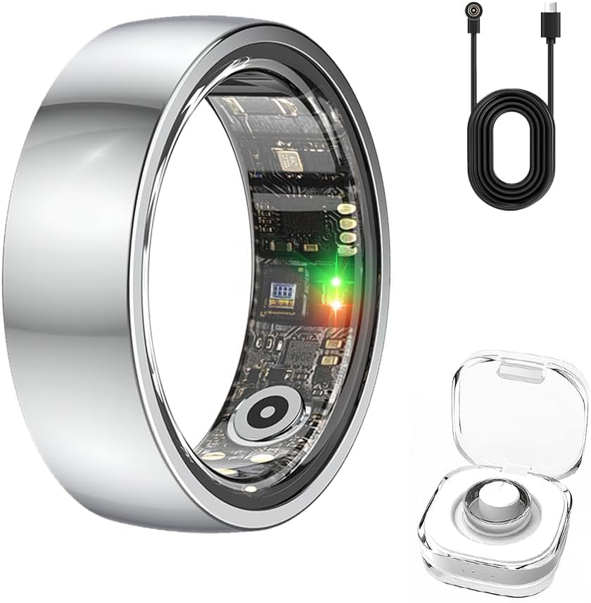 Health Smart Ring Fitness Tracker with GPS Route for Men Women, Step/Heart Rate/Blood Oxygen/Blood Pressure/Sleep Monitoring for iPhone & Andriod, No App Subscription (Silver, #12)