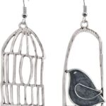 Unique Personalized Hollow Bronze Asymmetric Bird Cage Dangle Drop Earrings for Women Vintage Bohemian Hypoallergenic Jewelry