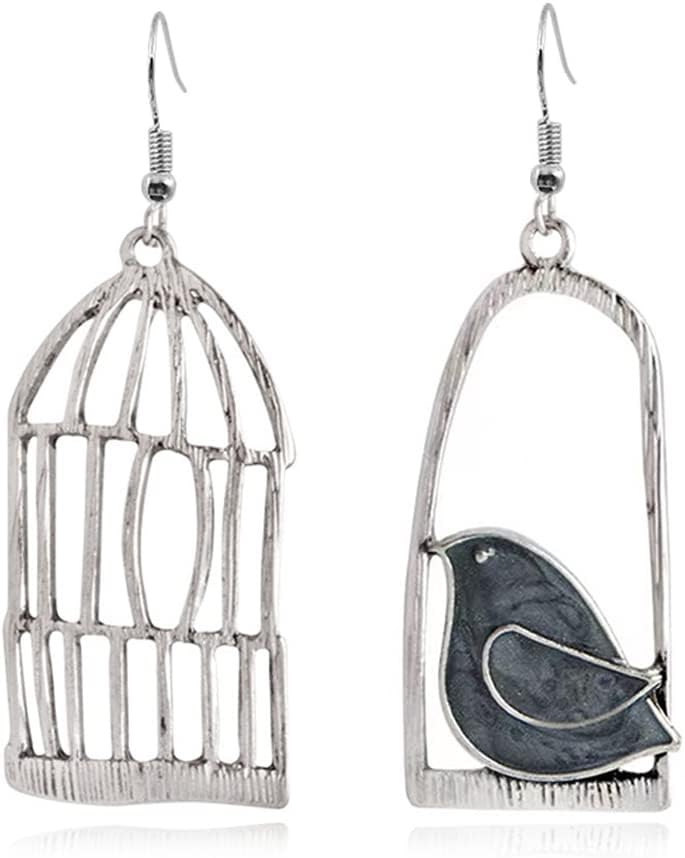 Unique Personalized Hollow Bronze Asymmetric Bird Cage Dangle Drop Earrings for Women Vintage Bohemian Hypoallergenic Jewelry