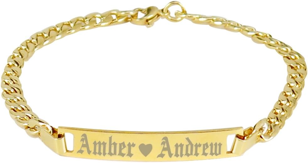 Tina&Co Personalized Gold Plated Stainless Steel Bracelets Name Bar Bracelet Custom Bracelet Gift For Men Women-24