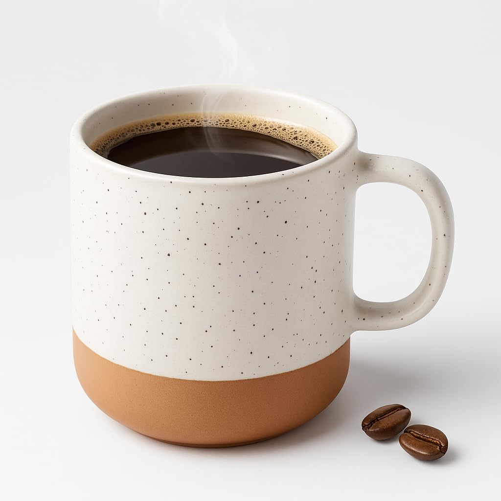 Givenne 12oz Handcrafted Ceramic Coffee Mug – Speckled White Gloss, Nature-Baked Clay Base – Microwave Safe, Cute Artisanal Cup for Tea, Gifts for Women, Housewarming, Kitchen & Plant Lover Decor