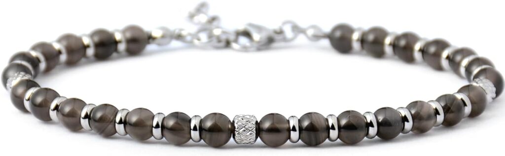 Ganbatte Handmade Beaded Bracelet, Natural Stone and Silver Stainless Steel, Boho Style Women’s Jewelry