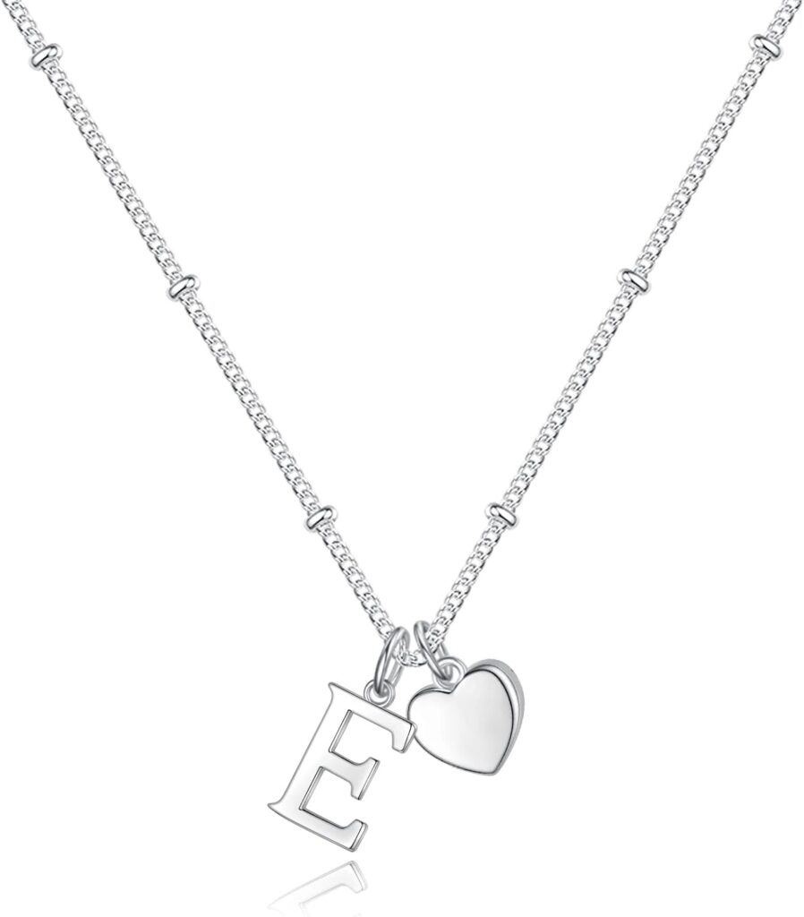 Heart Initial Necklaces for Girls -925 Silver Necklace for Women Teen Girl Gifts Dainty Heart Pendant Silver Initial Necklaces for Women Jewelry for Girls Necklace for Teen Girl Gifts
