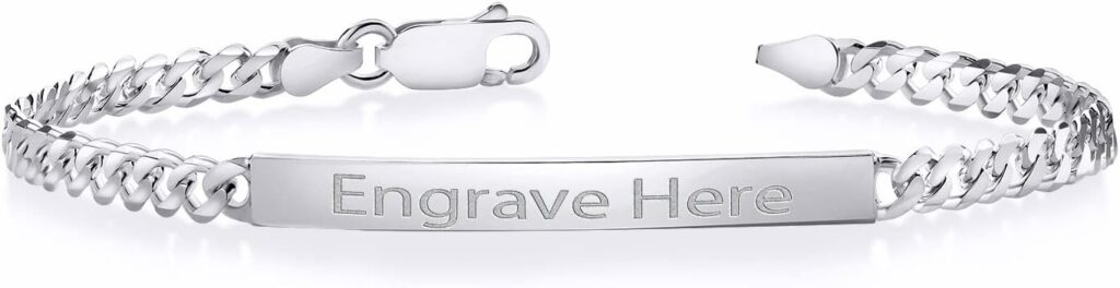 Gem Stone King Made in Italy 925 Sterling Silver Customized and Personalized Engravable ID Curb Chain Bracelet (7,7.5,8,8.5 Inch, 4MM Wide, Lobster Clasp)