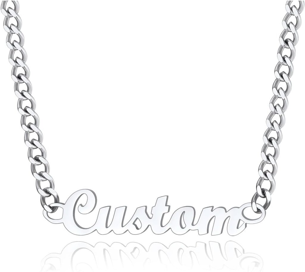 FindChic Custom Name Necklace Personalized Stainless Steel Layered Necklace for Women Girls Gold Plated/Black Name Plate Jewelry Gift for Gf Mom Daughter, with Gift Box