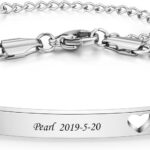 Zysta Personalized Custom ID Name Bracelet Nameplate Date Engraved Stainless Steel Heart Bracelet Best Friend Customized Bridesmaid Wedding Graduation Birthday Christmas Jewelry for Women