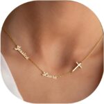 Custom Name Necklace with 1-3 Tiny Names – 18K Gold-Plated Family Necklace Personalized with Heart, Cross, Paw Print – Christmas Jewelry Gifts for Mom, Wife