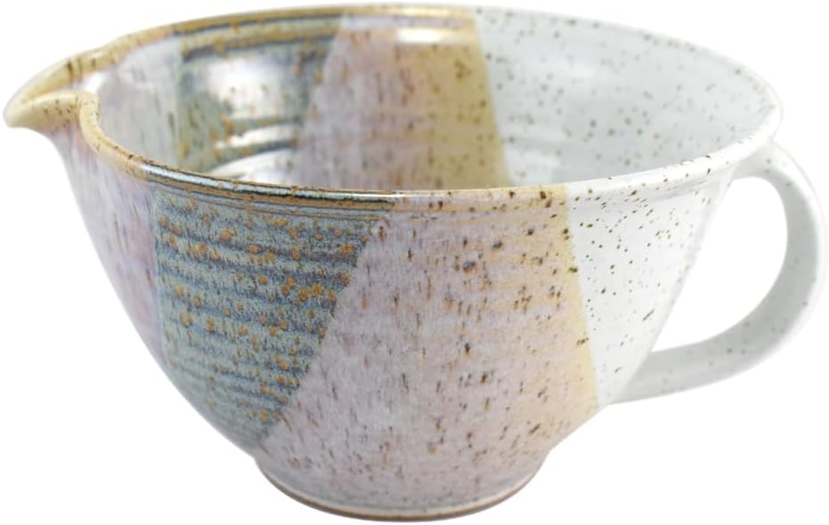 Modern Artisans American Handmade Stoneware Pottery Mixing Bowl with Handle, 2-Qt/64 oz, Cottage Pearl Collection