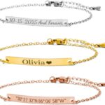 Personalized Name Engraved Bracelet for Women/Men – PVD Gold Plated Stainless Steel – Non Tarnish – Custom ID Tag – Adjustable Chain – Double Side Engraving