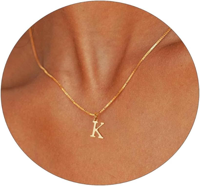 Gold Initial Necklaces for Women，Dainty 14k Gold Plated Letter Necklaces Cute Tiny A-Z Letter Pendant Necklace Trendy Simple Waterproof Box Chain Necklace Personalized Monogram Name Necklace for Delicate Jewelry Gift