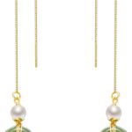 Natural Hetian Jade Dangling Earrings for Women Lucky Handmade Earrings Natural Bead Pendant Drop Earrings Green Long Wire Bridal Jade Jewelry