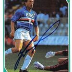 Moreno Mannini autographed soccer card Sampdoria 1992 Score #227 Italy – Autographed Soccer Cards