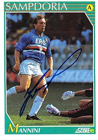 Moreno Mannini autographed soccer card Sampdoria 1992 Score #227 Italy – Autographed Soccer Cards