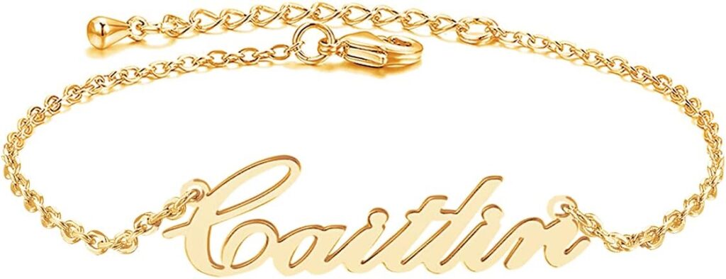 DayOfShe Personalized Name Bracelet or Anklet for Women Birthday Gifts, Custom Bracelets with Name Heart Chain Bracelet Cuff Women Gifts