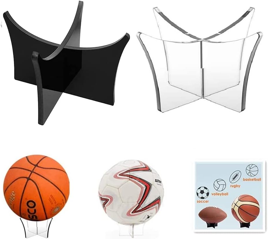 YEL Ball Stand Holder – 2 Packs Football Stand – Acrylic Ball Display Stand Clear Basketball Football Soccer Stand for Volleyball Bowling Ball Display