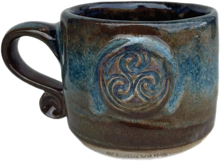 Irish Triskele Celtic Pottery Mug Made in Ireland Handcrafted Ceramic Celtic Kitchen Accessory 3’x4′, medium, Cobalt Blue