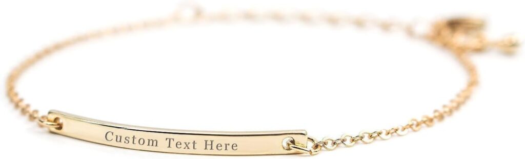 Custom Name Bracelet Personalized 18k Gold Plated Engrave Id Bar Bracelets for Women Customized Birthday Graduation Mother’s Day Gifts for Women Mom Lover