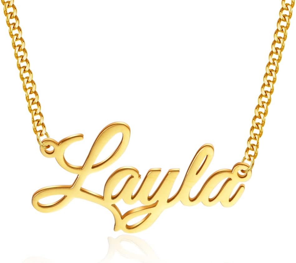 Name Necklace Personalized, 18K Gold Plated Custom Name Necklaces for Women Customized Name Plate Pendant Jewelry Gifts for Women