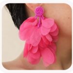 Bohemian Flower Drop Dangle Earrings Vintage Handmade Chiffon Floral Long Tassel Earrings Exaggerated Big Flower Stud Earrings Wedding Bridal Party Ear Jewelry for Women