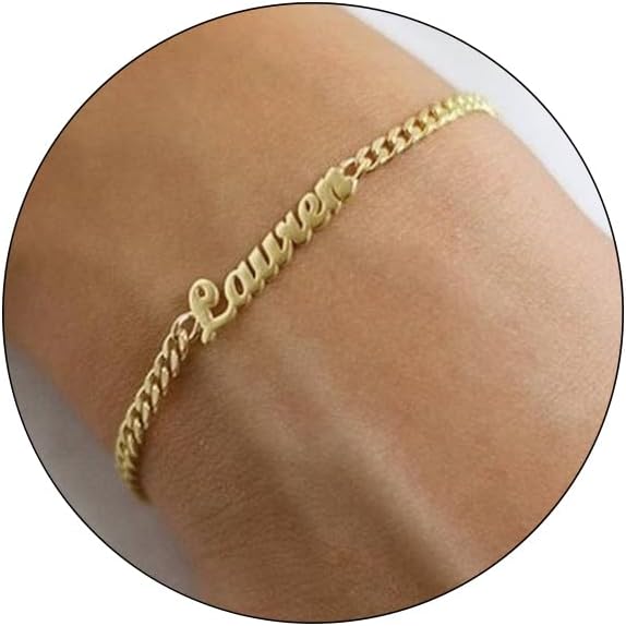 Custom Bracelet for Women – 14K Gold Plated Adjustable Name Anklet Bracelets Personalized, Customized Bracelet Birthday Gift for Women